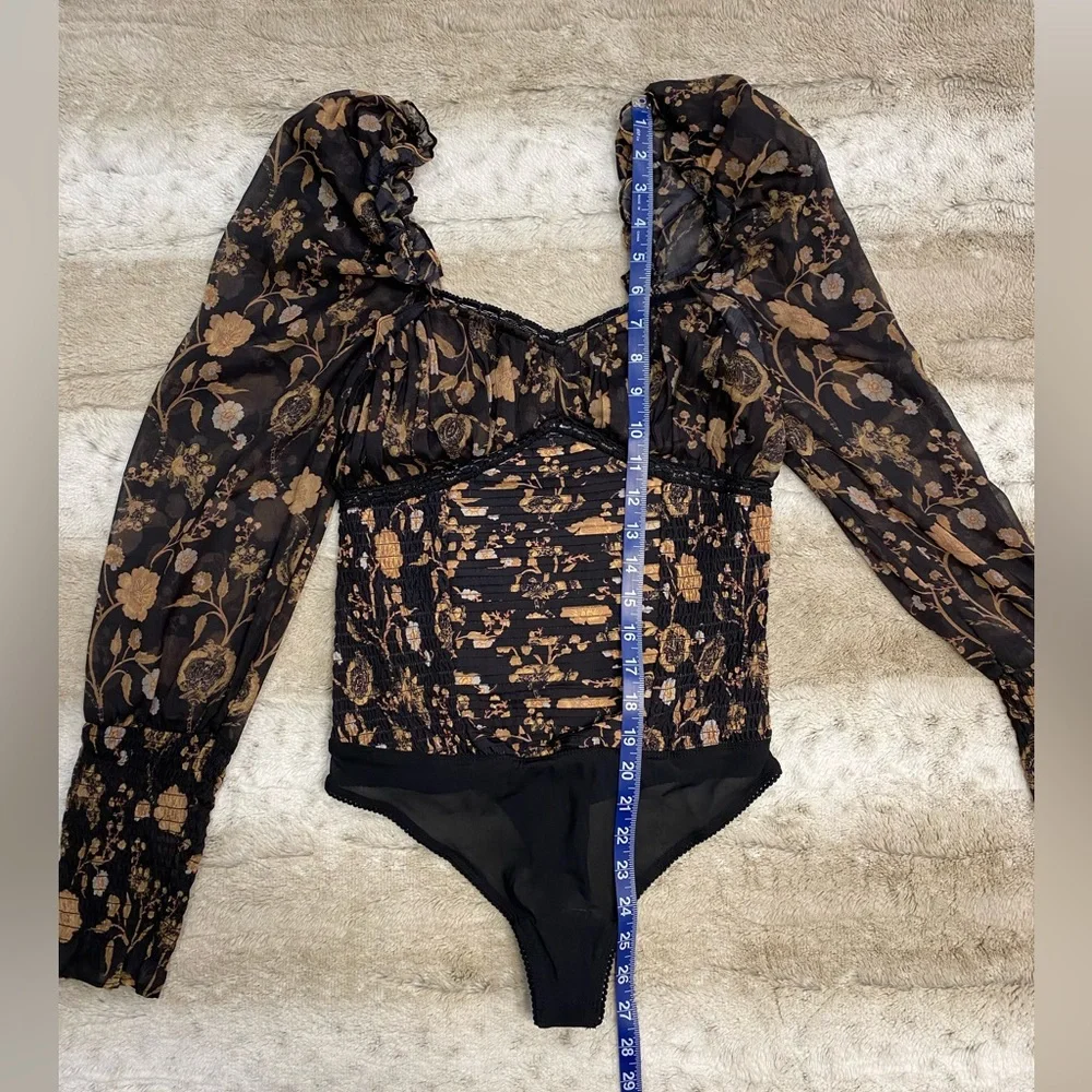 NWOT💕Free People Brunch Date Bodysuit in Black Combo Size XS